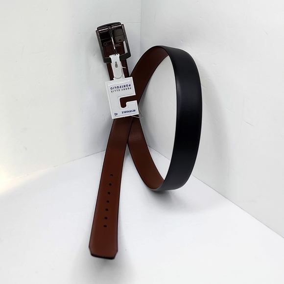 PERRY ELLIS POTFOLIO MEN'S REVERSIBLE BELT, BLACK & BROWN, SIZE 42 - Picture 2 of 10